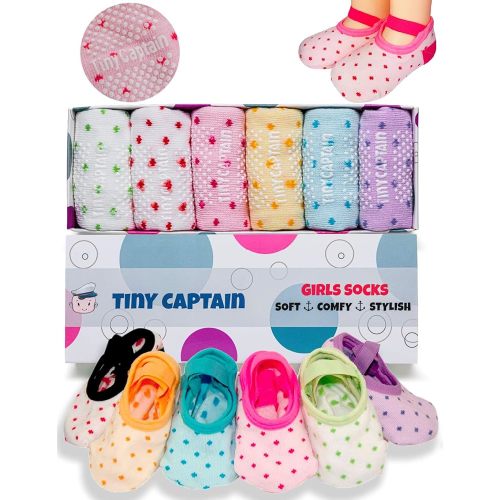 Tiny Captain Baby Toddler Girls Grip Socks Anti Slip w/Strap Socks Girl 0-7 Years Old Gift Set Age 1-7 Socks With Grippers