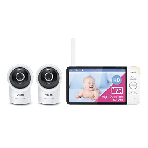 VTech RM7764-2HD 1080p Smart WiFi Remote Access 2Camera BabyMonitor, 360° Pan&Tilt, 10X Zoom, 7” 720p HD Display & NightVision, Soothing Sounds, 2-Way Talk, Temperature&Motion Detection, iOS&Android - 2 Camera