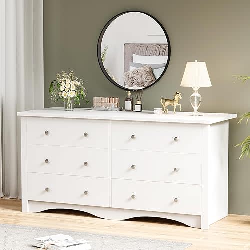 YESHOMY TV Stand White Dresser, Entertainment Center with 6 Drawers for 65 inch Television, Wood Storage Cabinet Organizers Units for Living Room, Office