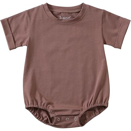 Jimonda Baby Boy Girl Bubble Romper Solid Color Bodysuit Short Sleeve Organic Cotton T-Shirt