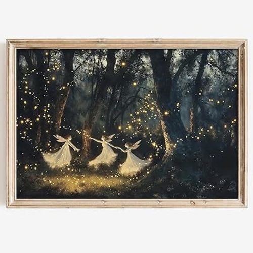 Fairy Canvas Wall Art Dark Forest Painting Vintage Fairy Art Print Forest Witch Wall Art Dark Academia Artwork Spooky Forest Picture Vintage Gothic Canvas Wall Art Fantasy Canvas Print 16x24in No Frame