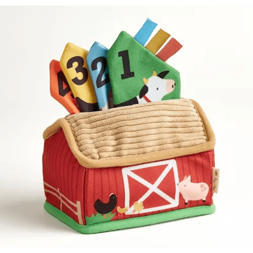 Itzy Ritzy Sensory Scarves – Farm-Themed Put-and-Take Scarf Toy for Babies & Toddlers; Teaches Animals, Numbers, Colors & Textures; Features Soft Satin Scarves with Crinkle Sounds (Farm)