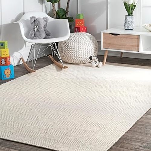 nuLOOM Ago Geometric 8x10 Wool Area Rug for Living Room Bedroom Dining Room Kitchen, Cream/Ivory