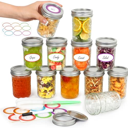 Jaisie.W Mason Jars with Lids & Bands - 12 Pack, 8 oz Glass Jars for Oats, Jelly, Jams, Crafts, Candles