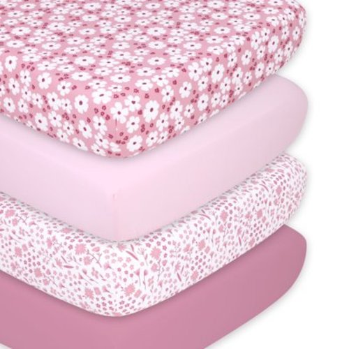 The Peanutshell Fitted Crib Sheet Set, Daisy, 4 Pack