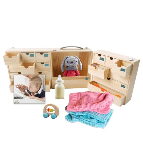 Vencer DIY Baby Keepsake Box - Wood Newborn Memory Organizer with Handwritten Labels for Baby Shower,Baby Hair, Baby Teeth, Pregnancy - for Mother’s Day,New Baby,and Maternity,VBK-006 17 compartments