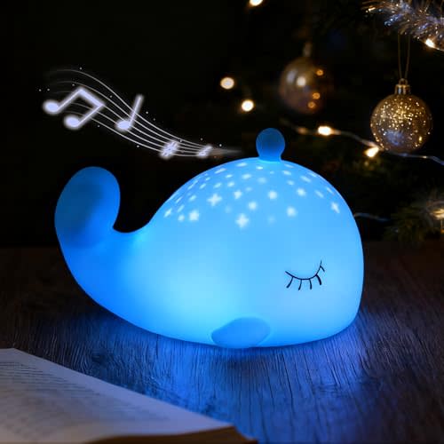 LEDHOLYT Cute Night Light Gifts for Kids, 7 Colors Blue Whale Toys Cute Lamp,Soft Silicone Baby Night Light,Silicone Whale Rechargeable Nightlight for Kid Kawaii Room Decor