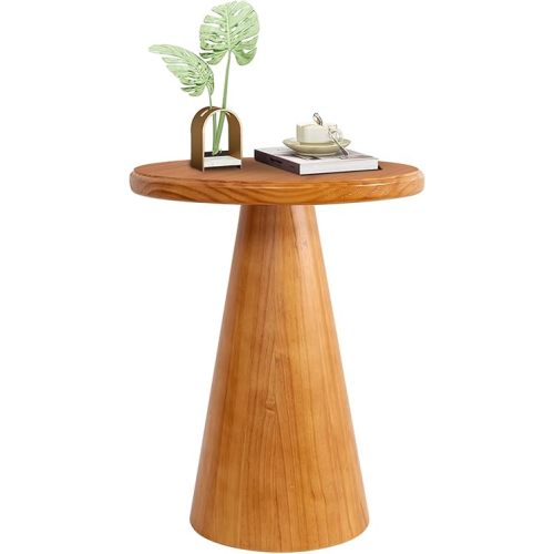 LAPTAIN Wood Side Table, Rustic Drink Table, Round Coffee Table for Living Room, Bedroom, Balcony, 16 inch