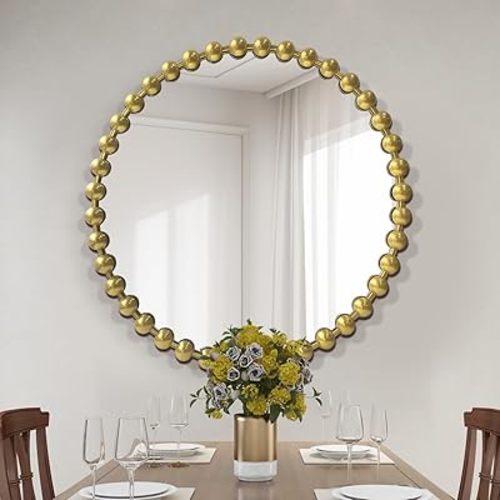 WAMIRRO 24"x24" Large Decorative Gold Mirror Luxury Living Room Round Ornate Mirorrs for Entryway Firplace Mantel Hallway