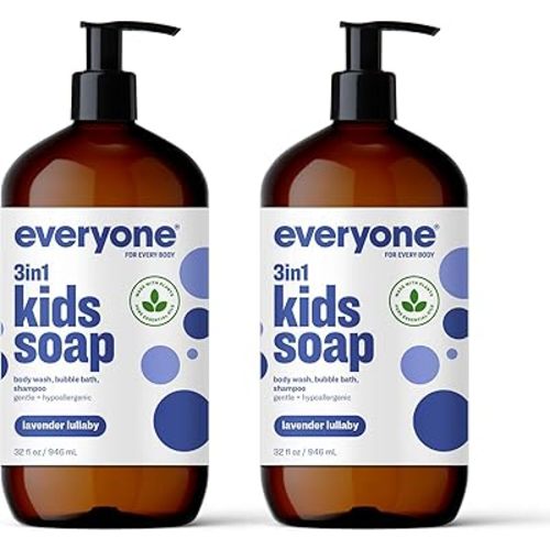 Everyone 3-in-1 Kids Soap, Body Wash, Bubble Bath, Shampoo, 32 Ounce (Pack of 2), Lavender Lullaby, Coconut Cleanser with Plant Extracts and Pure Essential Oils