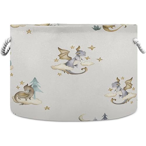 xigua Cute Dragon Cotton Rope Storage Basket with Handles Large Baby Laundry Basket Round Collapsible Blanket Basket Shelf Closet Organizer for Nursery Toys Clothes