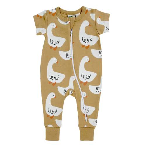 Parade Organics Babies' Short Sleeved Zip Romper- Geese – The Green Crib & Kid