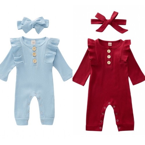 URMAGIC Newborn Baby Girls Ruffled Romper + Headband Outfits Clothes Set