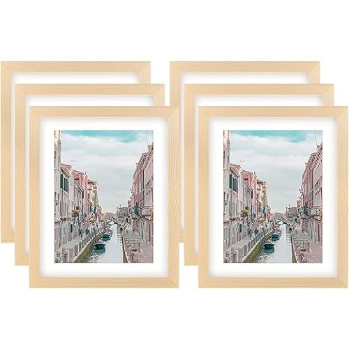 8x10 Grain Picture Frames Nature Solid Wood 6 Pack for Wall Mounting and Tabletop Display