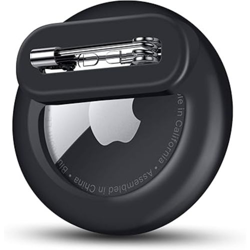 Apple AirTag Holder for Kids with Pin, Safe Hidden Lightweight GPS Tracker for Kids Compatible with Apple Air Tags for Child, Elderly, Pets Collar, Shoes (Black, 1 Pack)