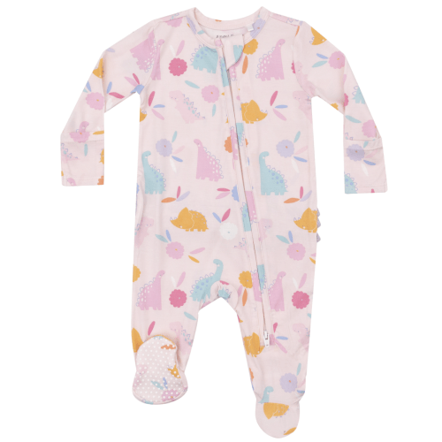 2 Way Zipper Footie - Floral Dinos