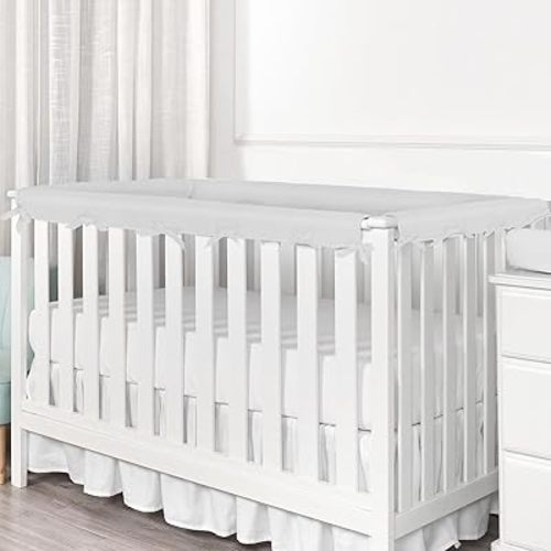 4pc Breathable Crib Rail Covers for Teething Sets, Edge Bumpers, Mesh Soft Edge Strip（Grey） (4pc-01)