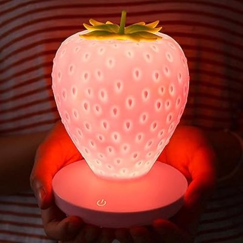 WLHONG Strawberry Night Light,Cute Silicone Strawberry Lights Kawaii Room Decor,USB Rechargeable Bedside Lamp 3 Gear Touch Lighting,Cute Strawberry Gifts for Baby,Children, Toddlers,Teen Girls