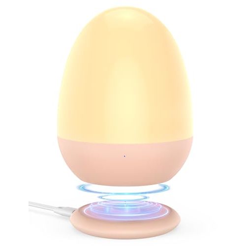 JolyWell Night Lights for Kids with Stable Charging Pad, Touch Control&Timer Setting, ABS+PC Baby Egg Lamp for Breastfeeding,Pink