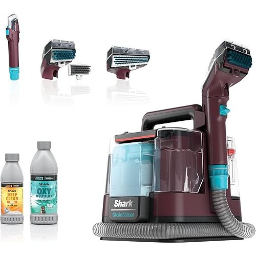 Shark Carpet Cleaner Machine, Portable Upholstery StainStriker, Spot, Odor & Stain Remover, 2 Carpet Cleaner Solutions, 3 Tools, Perfect for Pet Hair, Carpet, Area Rugs, Couches, Burgundy, PX203BRN