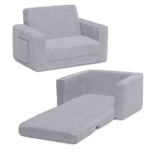 Delta Children Kids' Cozee Flip-out Faux Shearling 2-in-1 Convertible Chair - Gray