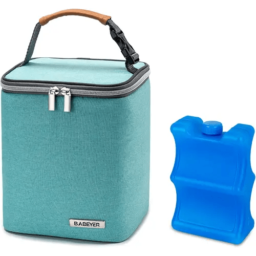 Breast Milk Cooler Bag with Ice Pack Fits 4 Baby Bottles Up to 9 Ounce, Baby Bottle Bag for Nursing Mom Daycare-Aqua