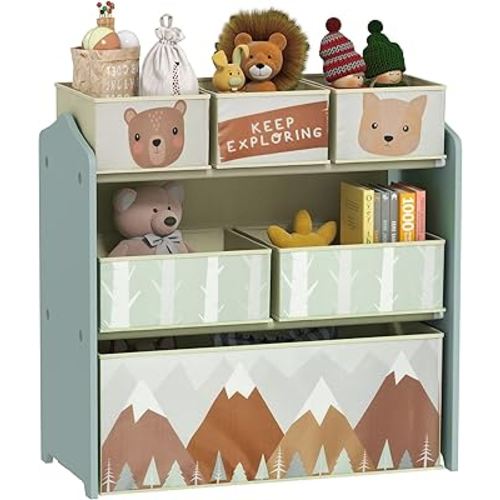 Qaba Toy Organizer with 6 Storage Bins, Kids Storage Unit for Bedroom, Kids Room, 25" x 12" x 26", Green