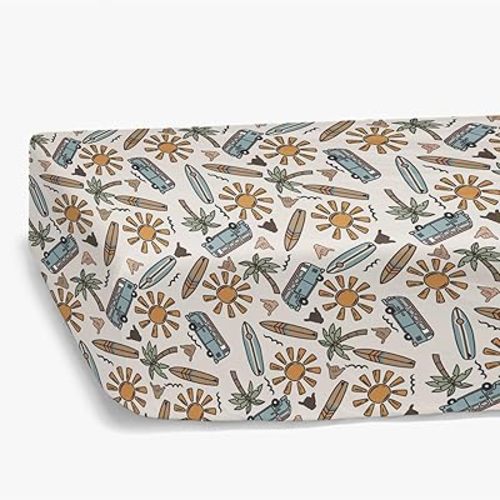 HawSkgFub Hawaii Beach Surf Summer Vibe Fitted Standard Crib Sheet for Baby Boy, Tropical Coconut Tree Sun Toddler Mattress Cover, Soft Breathable Stretchy Nursery Bed Sheets Decor Kids Gift 52" x 28"