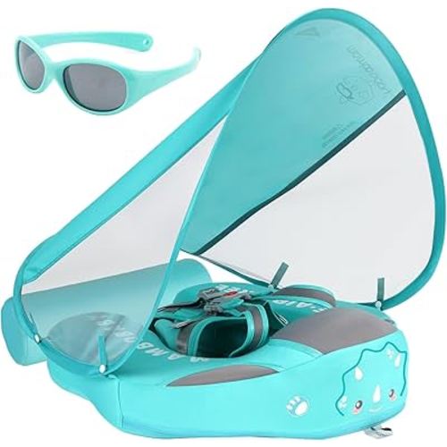 Mambobaby Float with Canopy and Tail New Upgraded Non-Inflatable Baby Pool Float Mambo Float Swim Trainer Solid Infant Swim Float Adjustable Pearl Foam Baby Swim Ring