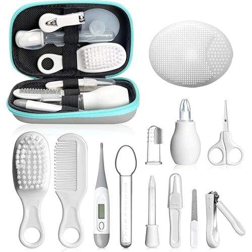 Baby Healthcare and Grooming Kit, Portable Baby Safety Care Set, Baby Essentials kit for Newborn(Grey White 13 in 1)
