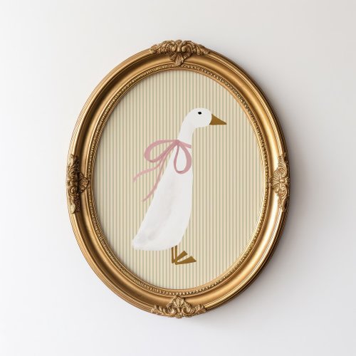 Girl's Duck Art Print Cottagecore Nursery Duck Printable Farm Nursery Decor Pink Coquette Room Decor Girl's Room Goose Print Pink Bow Print