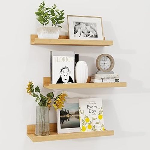 Axeman Floating Shelves for Wall, Picture Ledge Shelf Set of 3, Rustic Picture Shelf for Wall with Ledge, 16 Inch Floating Shelves with Lip, Photo Ledge Shelf Nursery Bookshelf Display Shelf