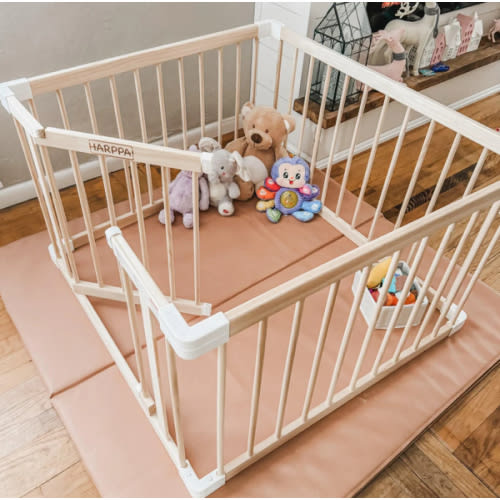 HARPPA Baby Gate Playpen, DIY Foldable Wooden Play Gate, Non-Toxic Foldable Wooden Play Yard for Babies & Toddlers, Adjustable DIY Baby Fence, Large & Small Safe Play Area, Easy-Assembly Natural Finish Indoor Playpen, DIY Playpen Foldable Wooden Playpen,