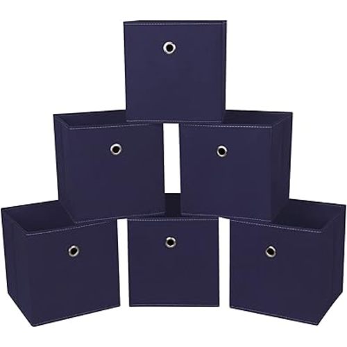 Foldable Storage Cubes Bins ,11 Inch Cloth Storage Cube Fabric Storage Box Cubes Organizer Baskets with Handles for Home Organizer Set of 6 (Navy Blue)