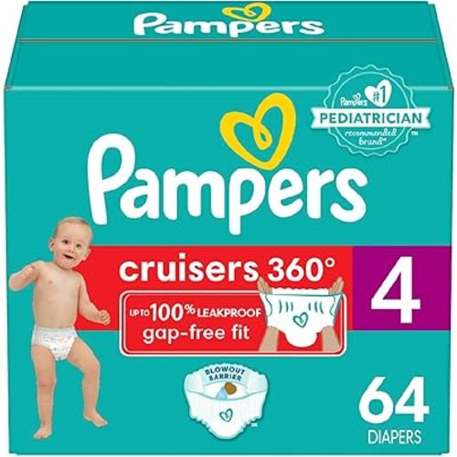 Pampers Cruisers 360 Diapers - Size 4, 64 Count, Pull-On Disposable Baby Diapers, Gap-Free Fit