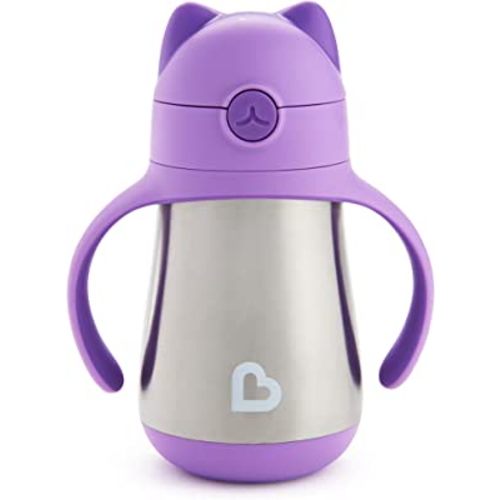 Munchkin® Cool Cat™ Toddler Sippy Cup with Straw Cup, 8 Ounce, Stainless Steel, Purple