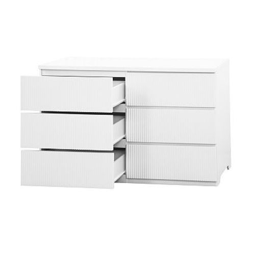Pnronnc Contemporary Wave Design Dresser 6 Drawer Chest with Textured Drawer Fronts