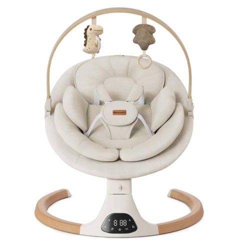 Baby Swings for Infants, Monamii Baby Swing, Infant Swing with 5 Speeds, 10 Lullabies, Electric Swing for Baby, Indoor & Outdoor Use (Beige)