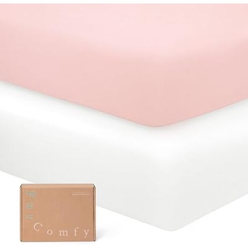 Supersoft Crib Sheets 2-Pack, Premium Bamboo Viscose Stretchy Fitted Crib Sheet, Hypoallergenic Breathable Crib Sheets Boy Girl, Neutral Baby Crib Mattress Sheet, 9'' Extra Deep Pocket