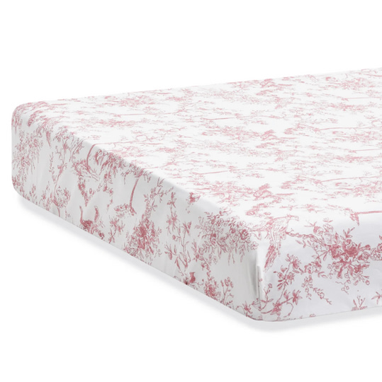 Luxe Premium Percale Crib Sheet in Pink Timeless Toile