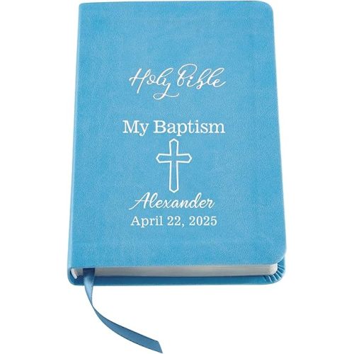 Let's Make Memories Personalized Baptism Baby Bible - Religious Gift for Faith Milestone - Customize with Any Message - for Boy - Easter Basket Stuffer - Baptism Keepsake - Blue