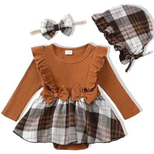 Renotemy Newborn Baby Girl Clothes Infant Girl Outfits Knit Romper Dress with Hat Baby Clothes for Girls 0-18 Months