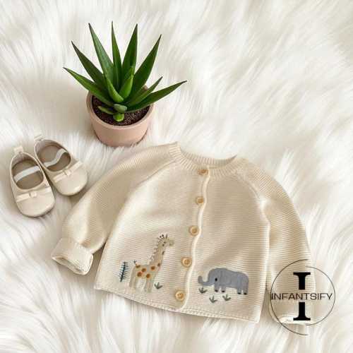 Embroidered Baby Cardigan, Animal Baby Sweater, Animal Themed Outfit, Winter Baby Jumper, Minimalist Baby Outfit, Seasonal Baby Clothing