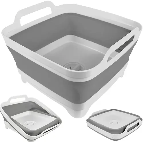 Collapsible Wash Basin for Baby Bottles with Drain Plug, 2.4 Gallons Space-Saving Camping Sink for RV, Collapsible Dish Tub (Gray)
