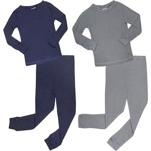 Baby Boys' Base Layer - 4 Piece Soft Stretch Waffle Knit Tops and Jogger Tights - Underlayer for Boys (12M-4T)