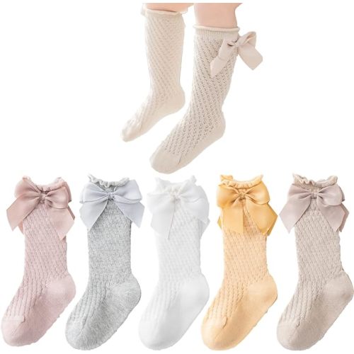 Colorful Childhood Baby Girls Knee High Socks Toddlers Tube Ruffled Bow Stockings Infant Newborn Cotton Princess Frilly Socks