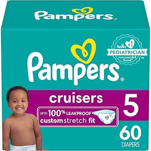 Pampers Cruisers Diapers - Size 5, 60 Count, Disposable Active Baby Diapers with Custom Stretch