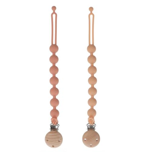 Silicone Pacifier Clips for Baby, 2-in-1 One Piece Design Pacifier Holder & Teething Ring Toy, BPA Free, 2 Pack (Muted+Apricot)