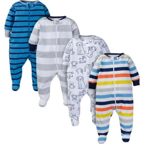 Onesies Brand Baby Boy Sleepers, Zipper Infant Clothes, Sleep 'n Play Cotton Footed Pajamas, 4-Pack, Newborn - 6/9M