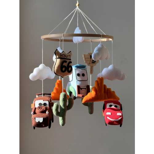 Handmade Lightning McQueen Baby Mobile, Cars Crib Mobile with Mater & Guido, Piston Cup Cot Nursery Decor, Cars Baby Shower Gift